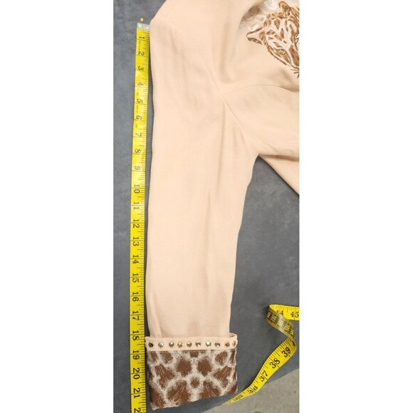 High Drama Womens Blazer Size 8 Beige Leopard Vintage 80s Embroidered Tiger Desi - Picture 14 of 16